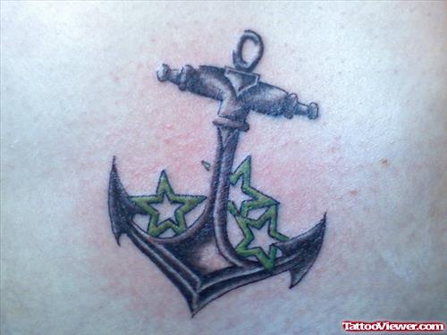Green Stars And Anchor Tattoo