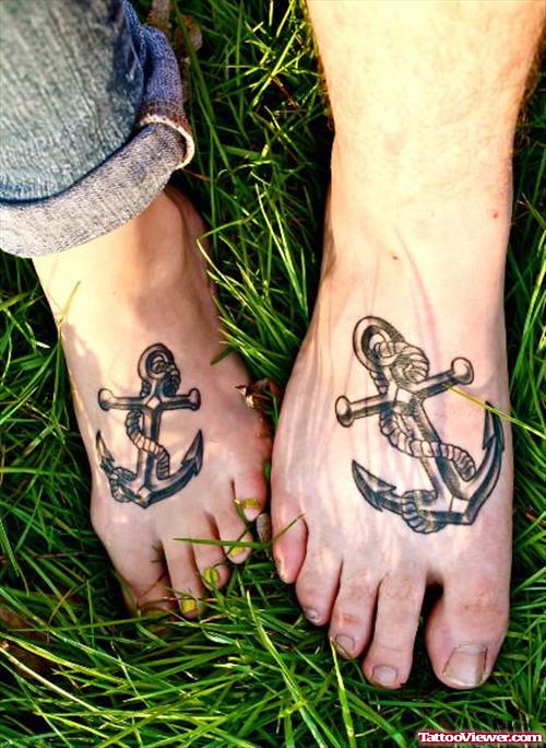 Grey Anchor Tattoos On Feet