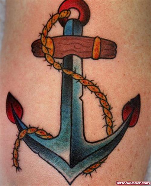 Colored Ink Anchor Tattoo