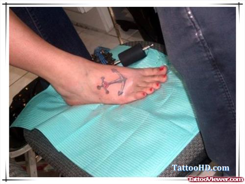 Cross Anchor Tattoo On Foot