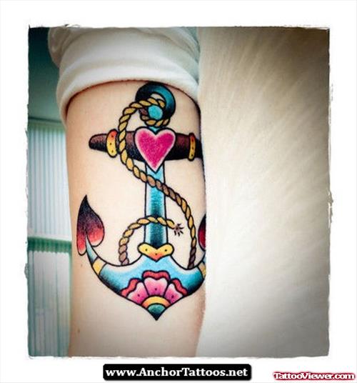 Colored Anchor Tattoo For Young Girls