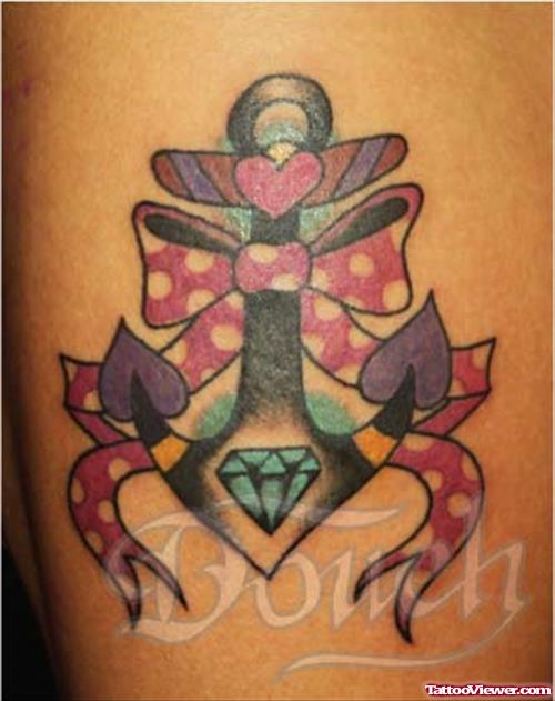 Anchor With Bow Ribbon Tattoo