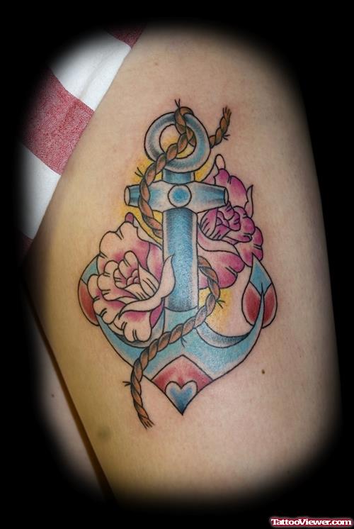 Anchor Tattoo With Flowers