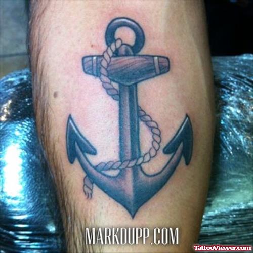 Amazing Grey Ink Anchor With Rope Tattoo