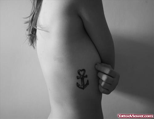 Girl Rib Side Anchor Tattoo