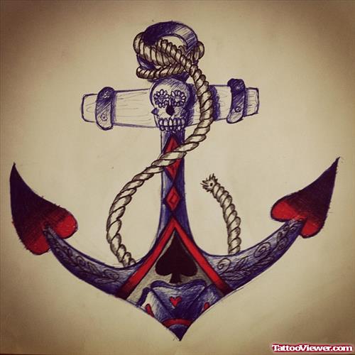 Colored Anchor Tattoo With Rope