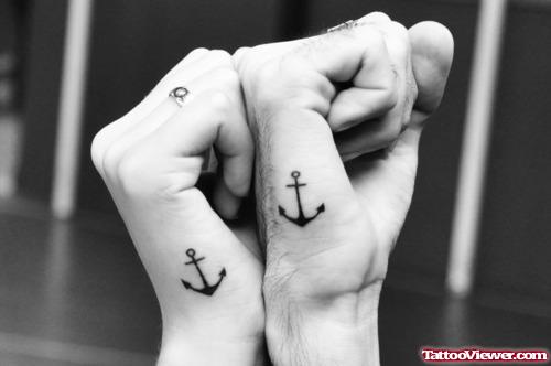 Black Ink Anchor Tattoos On Hands