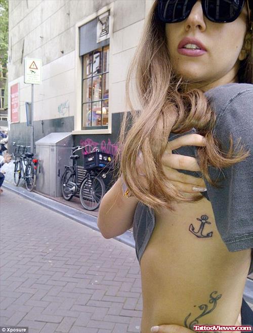 Beautiful Girl With Anchor Tattoo On Side Rib