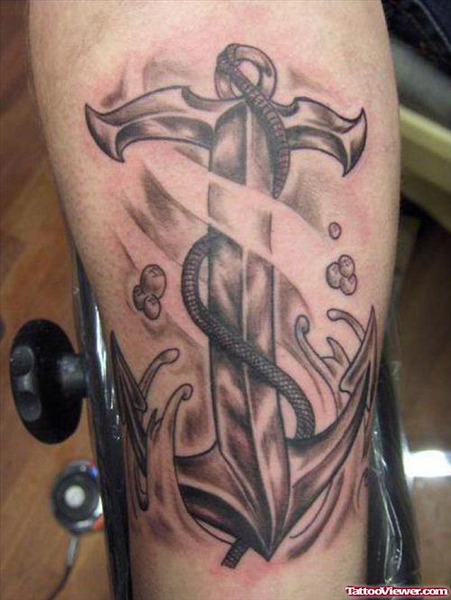Awesome Grey Rope And Anchor Tattoo