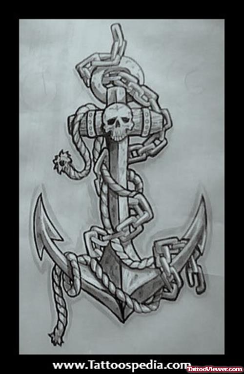 Anchor With Rope And Chain Tattoo Design