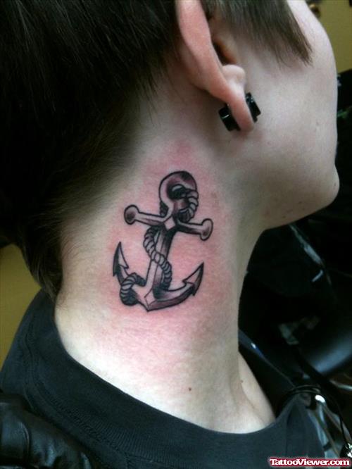 Anchor Tattoo On Side Neck