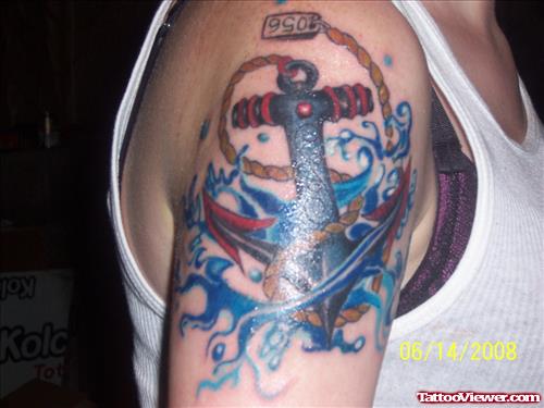 Anchor Tattoo On Man Right Half Sleeve