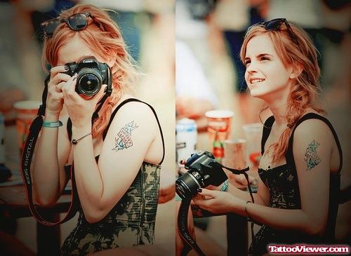 Emma Watson Anchor Tattoo On Left Bicep