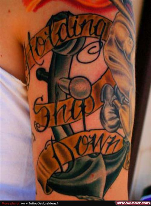 Colored Anchor And Banner Tattoo