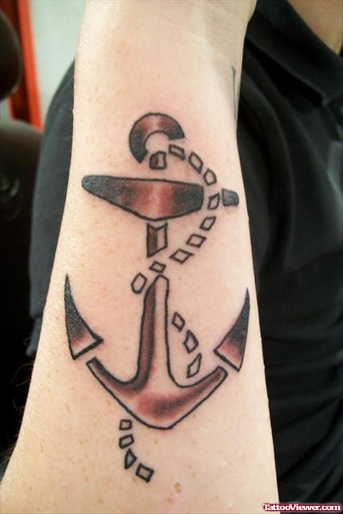 Attractive Grey Ink Anchor With Rope Tattoo