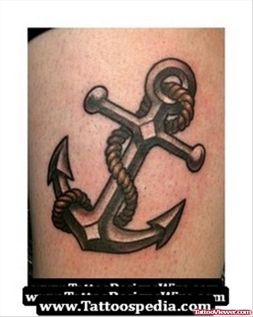 Anchor With Rope Grey Ink Tattoo