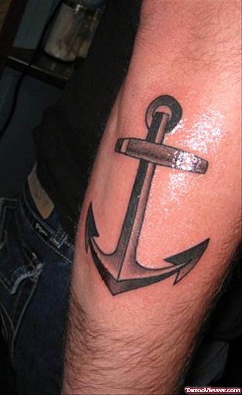 Amazing Grey Ink Anchor Tattoo For Men