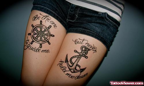 But Never Hold Me Anchor Tattoo On Thigh