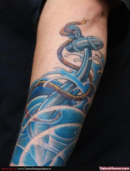 Blue Ink Anchor Tattoo