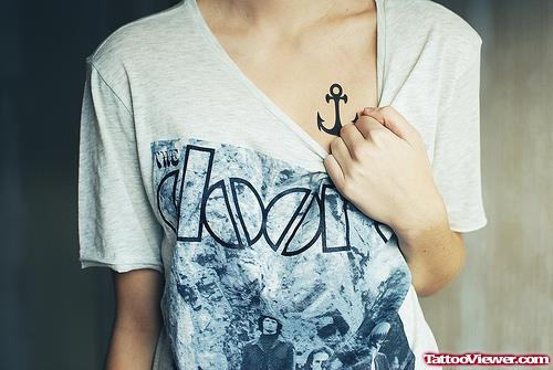 Black Anchor Tattoo On Chest