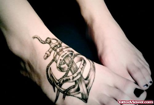 Anchor Tattoo With Rope And Banner
