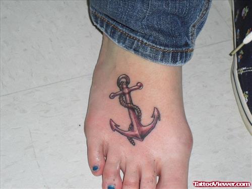 Anchor Tattoo On With Rope On Right Foot