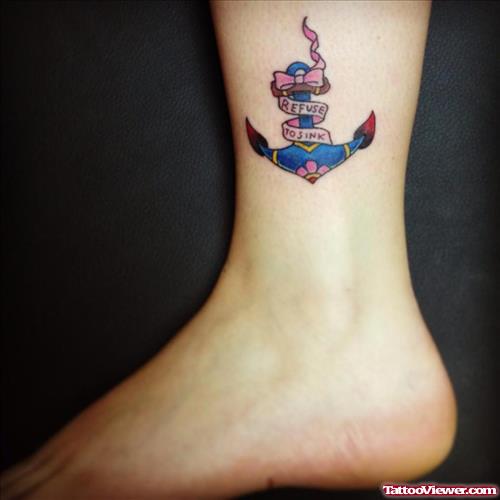 Anchor Colored Tattoo On Leg