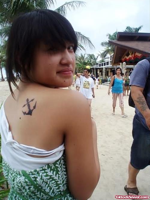 Anchor Design Tattoo On Back