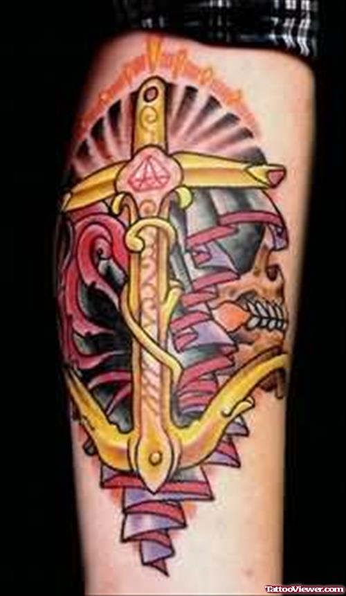 Yellow Anchor Tattoo Design On Leg