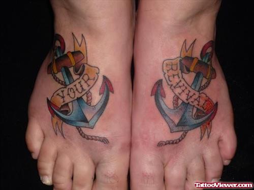 Twin Anchor Tattoos On Feet