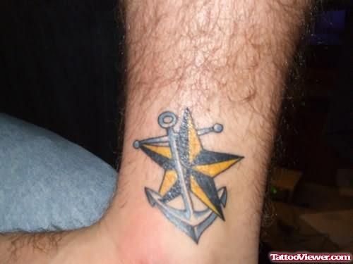 Star Anchor Tattoo On Ankle