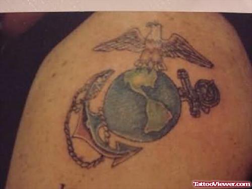 Anchor Earth Tattoo Design On Shoulder