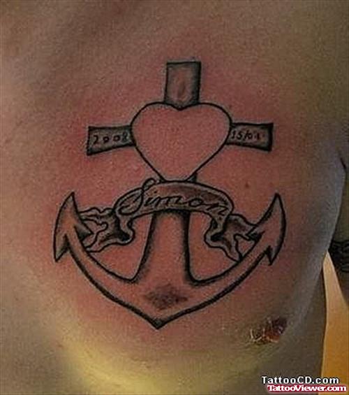 Heart Anchor Tattoo On Chest