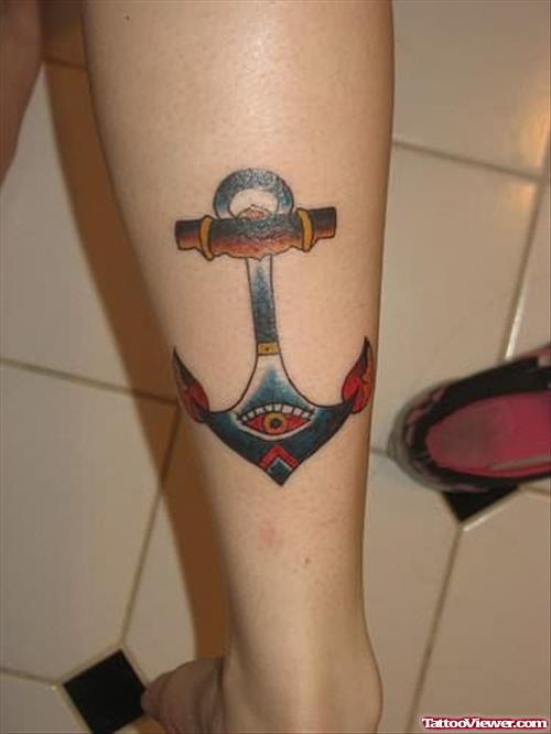 Eye Anchor Tattoo On Leg