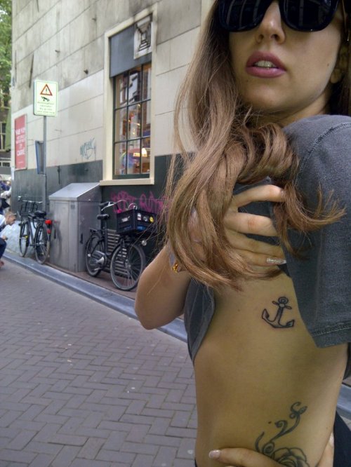 Beautiful Girl Have Anchor Tattoo On Side Rib