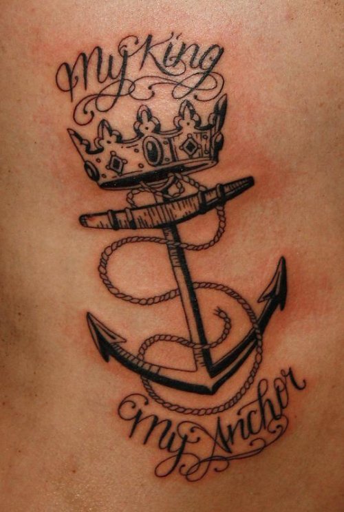 My King Anchor With Crown Tattoo