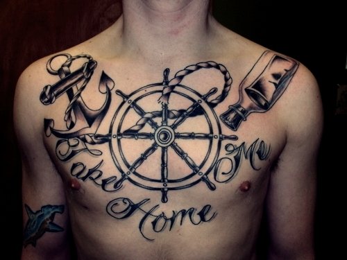 Anchor And Sailor Tattoo On Man Chest