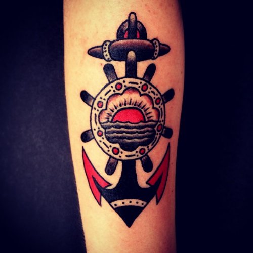 Black And Red Ink Anchor Tattoo