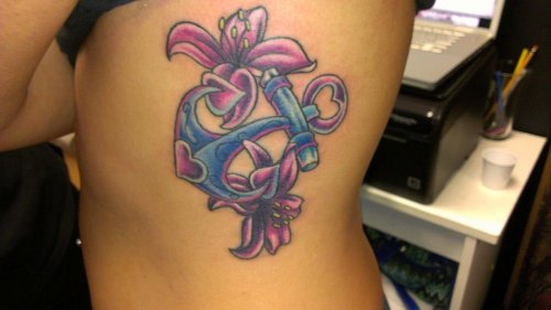 Lily Flowers And Anchor Tattoo