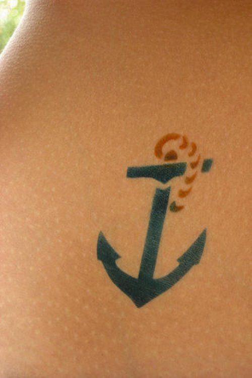 Anchor With Rope Colored Tattoo