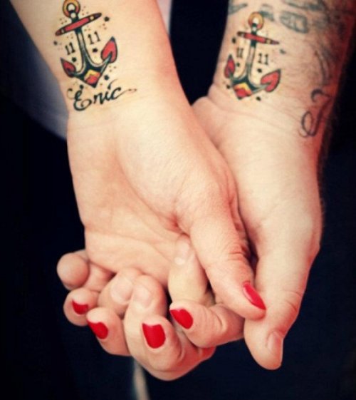 Wrist Colored Anchor Tattoos