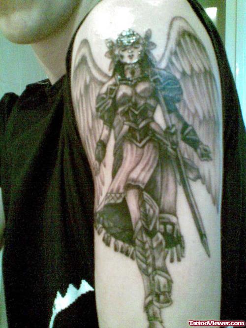 Warrior Angel Tattoo on Left Half Sleeve