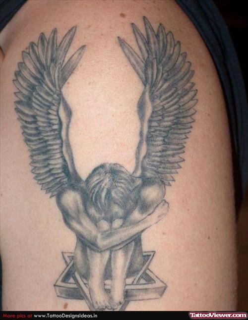 Fallen Angel Tattoo On Left Shoulder