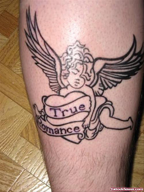 Cherub Angel With Heart Outline Tattoo