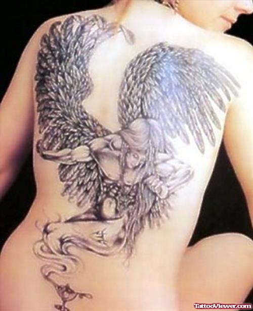 Angel Tattoo On Girl Back Body
