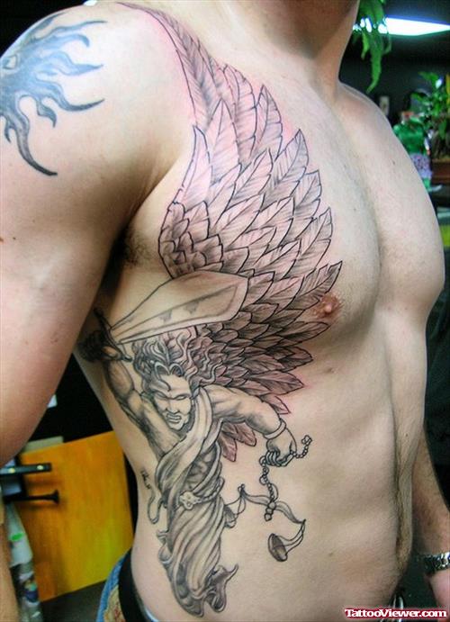 Warrior Angel Tattoo On Man Side Rib