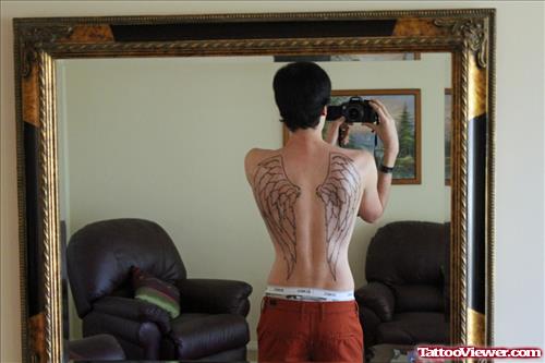 Outline Angel Wings Tattoos On Back