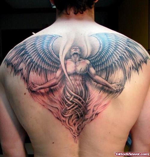 Open Wings Angel Tattoo On Man Upperback