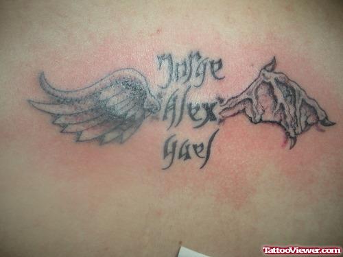 Grey Ink Devil And Angel Wings Tattoos