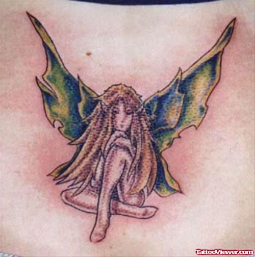 Color Ink Angel Girl Tattoo On Back